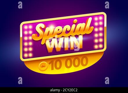Cartello retrò con banner Win speciale lampada. Disegno di illustrazione vettoriale con il poker Illustrazione Vettoriale