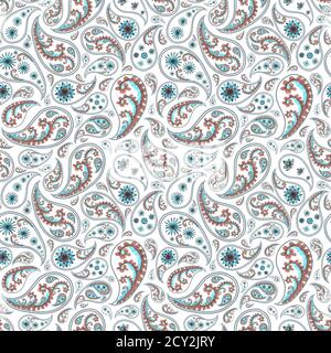 Motivo senza giunture Paisley. Disegnata a mano tradizionale asiatico etnico orientale arabo indiano floreale paisley batik elementi ornamento. Motivo ornamentale per fab Foto Stock