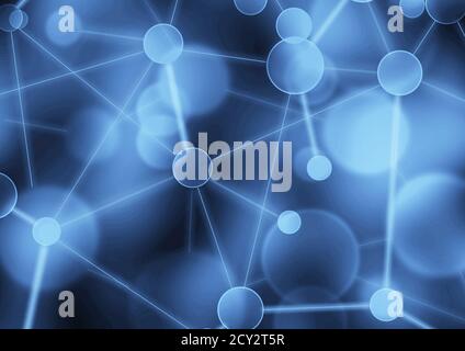 Sfondo astratto della rete. Neurale, social network Blockchain network scienza concetto di struttura di connessione. Sfondo scuro virtuale con mole di particelle Foto Stock