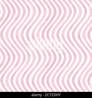 Ripetizione senza giunture. Sfondo geometrico astratto ondulato rosa e bianco. Acquerello disegno a mano senza cuciture con strisce rosa. Wallpape Foto Stock