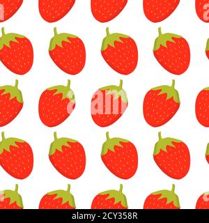 Modello senza cuciture con bacche di fragola fresca in stile piatto un vettore. Illustrazione Vettoriale