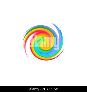 Astratto acquerello dipinto a mano colorato arcobaleno cerchio curva modello, isolato su sfondo bianco. Colore acquerello sfondo macchia. Foto Stock