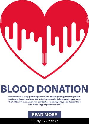 Donazione di sangue. Un concetto medico con il cuore. Vettore di stile piatto. Illustrazione Vettoriale
