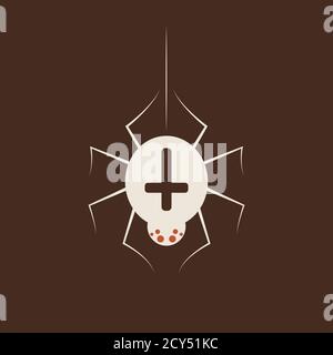 Duotone Cartoon Halloween Crusader Spider, icona arachnia nera. Emozioni smiley e malvagie Illustrazione Vettoriale