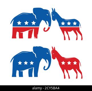 Simboli politici democratici e repubblicani. Elezione, votazione, dibattito politico Illustrazione Vettoriale
