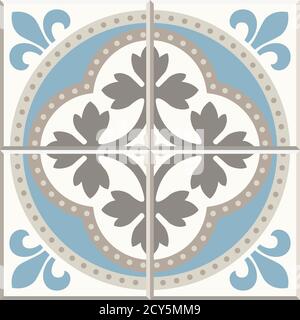 Pavimenti antichi piastrelle in ceramica. Pavimentazione piastrelle sfondo vettoriale senza giunture. Illustrazione vettoriale. Pavimento in stile vittoriano inglese. Cemento portoghese Illustrazione Vettoriale