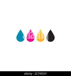 Gocce di colore della stampante CMYK. Illustrazione vettoriale di stock isolata su sfondo bianco. Illustrazione Vettoriale