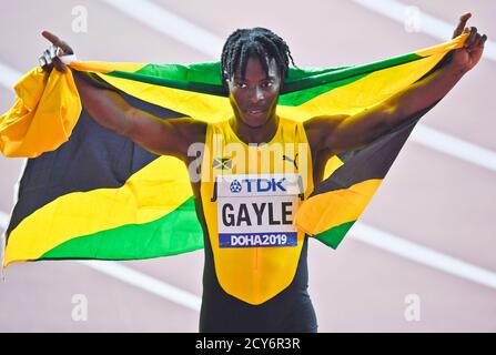 Tajay Gayle (Giamaica) vince la medaglia d'oro nella finale di Long Jump Men. IAAF World Athletics Championships, Doha 2019 Foto Stock