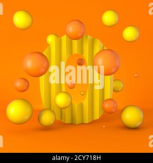 Caldo minimo giallo scintillante font numero 0 ZERO rendering 3D immagine isolata su sfondo arancione Foto Stock