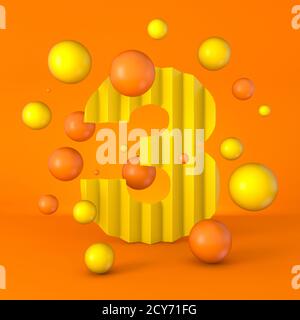 Caldo minimo giallo brillante font numero 3 TRE rendering 3D immagine isolata su sfondo arancione Foto Stock