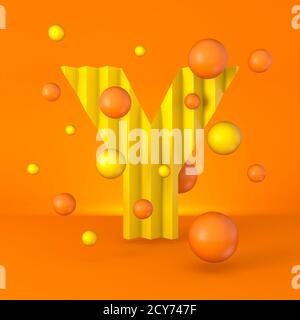 Immagine di rendering Letter Y 3D con carattere giallo brillante caldo minimo isolato su sfondo arancione Foto Stock