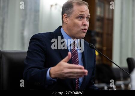 Jim Bridenstine, amministratore della NASA, testimonia a Capitol Hill, a Washington, 30 settembre 2020, prima del Senato Commercio, e del Comitato dei Trasporti sulle missioni, i programmi, e future plans.Credit: Graeme Jennings/Pool via CNP /MediaPunch Foto Stock