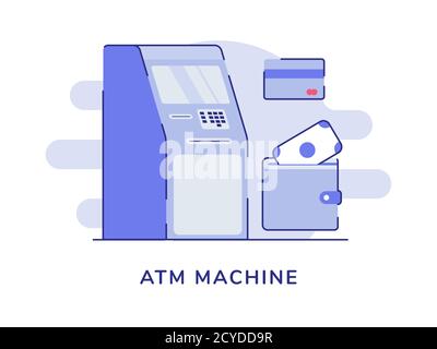 Bancomat concetto di prelievo di denaro automatico carta banca bianco isolato sfondo con profilo piatto Illustrazione Vettoriale