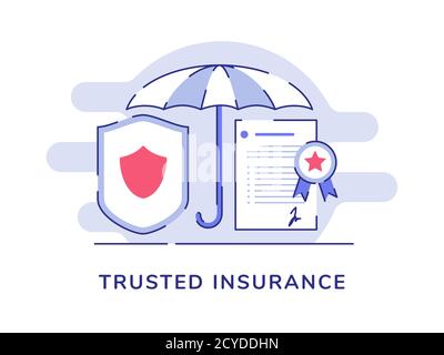 Concetto di assicurazione di fiducia ombrello protezione certificato politica bianco sfondo isolato con profilo piatto Illustrazione Vettoriale