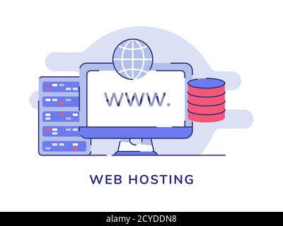 Concetto di Web hosting computer server database storage bianco sfondo isolato con profilo piatto Illustrazione Vettoriale