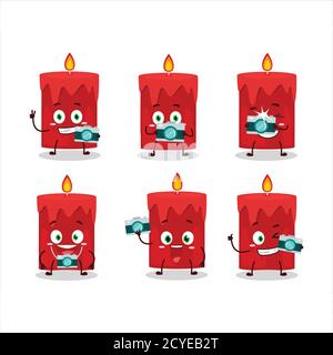 Fotografo professione emoticon con il carattere rosso candela cartone animato Illustrazione Vettoriale