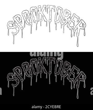 Spooktober. Set di 2 lettere a mano di Halloween ottobre. Illustrazione vettoriale in bianco e nero per il design della t-shirt, poster, icona, web design Illustrazione Vettoriale