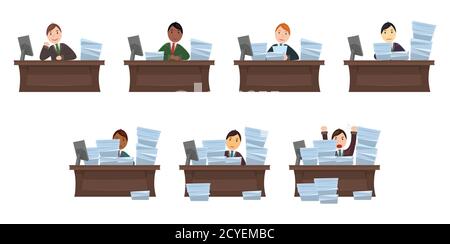 Insieme di nazionalità diverse lavoratori dipendenti in stile cartoon. L'oggetto è separato dallo sfondo. Elemento vettoriale per articoli, banner, i Illustrazione Vettoriale