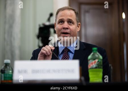 L'amministratore della NASA Jim Bridenstine testimonia su Capitol Hill, a Washington, 30 settembre 2020, prima del Senato Commercio, e del Comitato dei Trasporti su missioni, programmi e future plans.Credit della NASA: Graeme Jennings/Pool via CNP | utilizzo in tutto il mondo Foto Stock