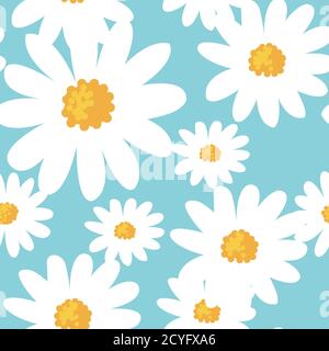 Daisy fiore senza cuciture motivo su sfondo blu Illustrazione Vettoriale