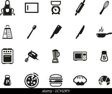La cottura o la cottura di icone in bianco e nero serie Big Illustrazione Vettoriale