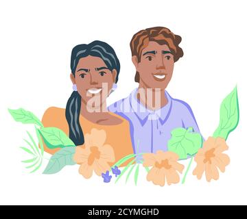 Felice uomo sorridente e donna, flat vettore illustrazione isolato. Illustrazione Vettoriale