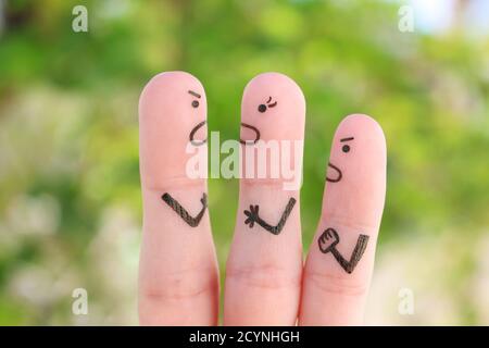 Dita arte di famiglia durante la disputa. Foto Stock