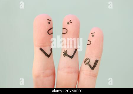 Dita arte di famiglia durante la disputa. Foto Stock