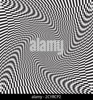 Scacchi, scacchi, superficie scacchiera con distorsione, effetto di deformazione. Distorcere, deformare lo sfondo dei quadrati, ripetere. Ondulazione, versione ondulata Illustrazione Vettoriale