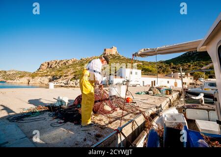 Spagna (Archipielago de Cabrera) Parque Nacional. Isole Baleari. Isole Pescadores tradicionales, Es porta. Foto Stock