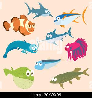 Illustrazione vettoriale di un insieme di creature marine Illustrazione Vettoriale