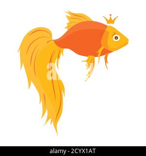 Carino cartoon oro pesce su sfondo bianco - illustrazione vettoriale Illustrazione Vettoriale