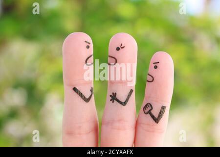 Dita arte di famiglia durante la disputa. Foto Stock