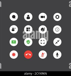 Impostazione delle icone dell'interfaccia utente della chat video Illustrazione Vettoriale