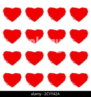 Pattern cardiaco rosso in cuori sfilacciati su sfondo bianco. illustrazione grafica su carta digitale 12x12 per sfondi e concetti d'amore. Foto Stock