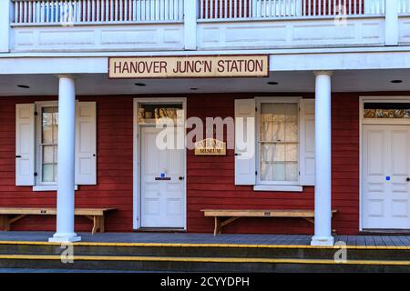 Hanover Junction, PA, USA - Febbraio 28. 2016: Hanover Junction Station is Southern York County è stato un interscambio per le prime ferrovie. Foto Stock