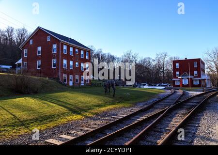 Hanover Junction, PA, USA - Febbraio 28. 2016: Hanover Junction Station is Southern York County è stato un interscambio per le prime ferrovie. Foto Stock