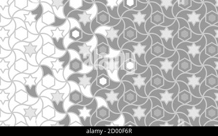 Texture del bordo grigio a mezzitoni geometrico. Vettro arabesco geometrico islamico border patter. Illustrazione Vettoriale