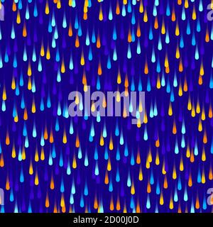Gocce colorate al neon su sfondo blu scuro. Motivo a strisce colorate e posizionate in modo casuale. Illustrazione vettoriale Illustrazione Vettoriale