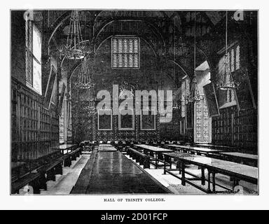 Hall of Trinity College, Cambridge, Cambridgeshire, Inghilterra Victorian Engraving, 1840 Foto Stock