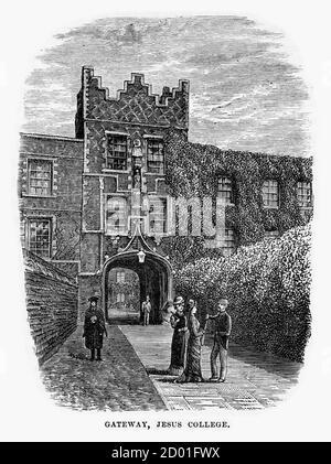 Gateway, Jesus College, Cambridge, Cambridgeshire, Inghilterra Victorian Engraving, 1840 Foto Stock