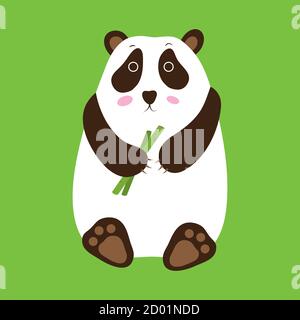 Panda su sfondo bianco. Panda con una canna. Logo Panda. Icona Panda. Panda art. Poster. Oggetto Panda. Panda animale. Cartone animato Panda. Panda Illustrazione Vettoriale