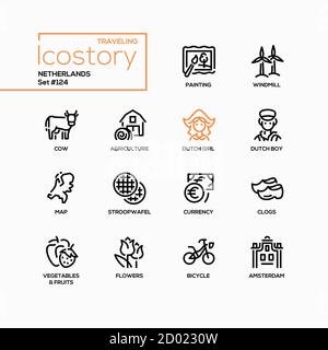 Paesi Bassi - Set di icone di stile moderno Illustrazione Vettoriale