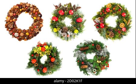 Serie di bellissimi natale ghirlande isolati su sfondo bianco Foto Stock