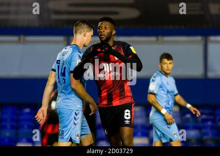 BIRMINGHAM, INGHILTERRA. IL 2 OTTOBRE Jefferson Lerma di Bournemouth celebra il suo primo gol al fianco durante la partita del campionato Sky Bet tra Coventry City e Bournemouth a St Andrews, Birmingham, venerdì 2 ottobre 2020. (Credit: Leila Coker | MI News)BIRMINGHAM, INGHILTERRA. 2 OTTOBRE durante la partita del campionato Sky Bet tra Coventry City e Bournemouth a St Andrews, Birmingham, venerdì 2 ottobre 2020. (Credit: Leila Coker | MI News) Credit: MI News & Sport /Alamy Live News Foto Stock