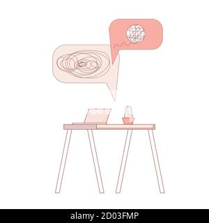 Aiuto psicologico online. Concetto di consulenza. Sessione di terapia via Internet. Illustrazione piatta Vecotor. Illustrazione Vettoriale