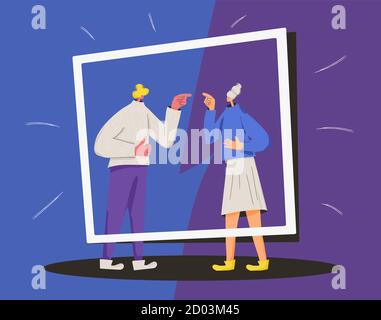 Conflitto. Coppia di persone durante l'argomento. Concetto di cava. Cattiva relazione tra amici o familiari. Immagine vettoriale a colori piatti. Illustrazione Vettoriale