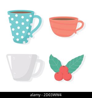 metodi di estrazione del caffè, set di diverse tazze in ceramica e icone semi illustrazione vettoriale Illustrazione Vettoriale