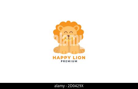 lion stand simpatico sorriso cartoon piatto logo icona vettore illustrazione Illustrazione Vettoriale