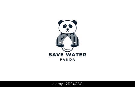 panda con goccia d'acqua cute logo icona illustrazione vettoriale Illustrazione Vettoriale